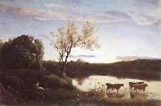 Jean-Baptiste Camille Corot L'Etang aux trois Vaches et au Croissant de Lune oil on canvas